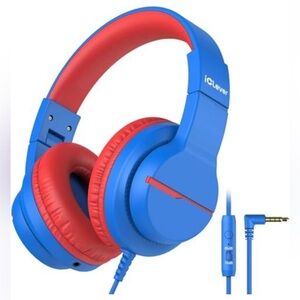 iClever HS19 Kids Wired Headphones Blue Red Foldable 3.5mm‎ Safe Volume NEW